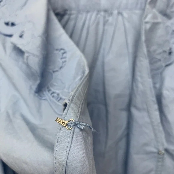 Free People Maisie Eyelet Blouson Top Women Sz M Blue Sleeve 100%Cotton - Picture 13 of 14